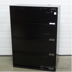 Black 36" 4 Drawer Flip Front Lateral File Cabinet, Locking